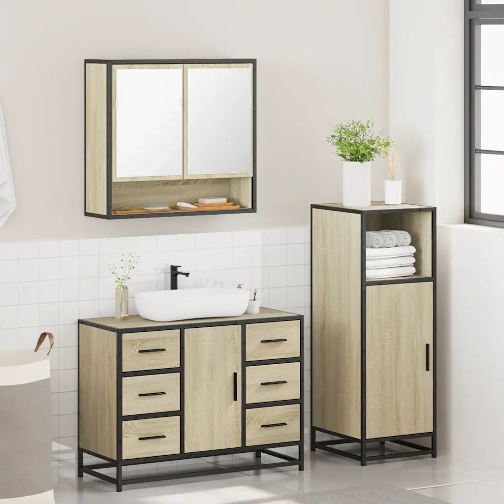 Set Mobili da Bagno 3 pz Rovere Sonoma in Legno Multistrato 3300991
