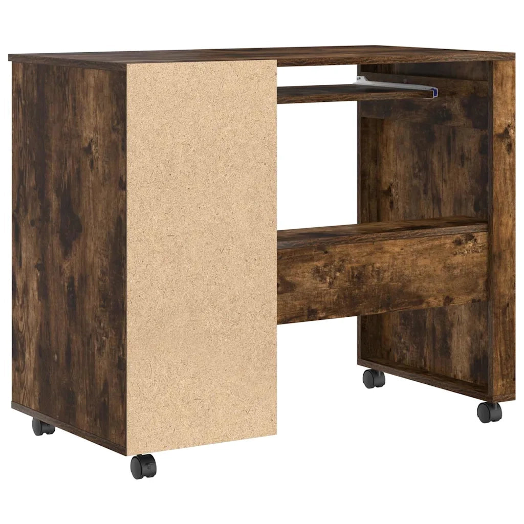 Scrivania | Tavolo da Ufficio con Ruote con cassetto Rovere fum¨¦ 91 x 50 x 77 cm