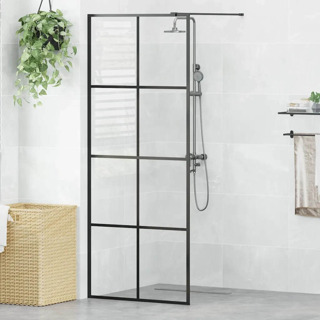 Parete per Doccia Walk-in Vetro Trasparente ESG 80x195 cm Nera cod mxl 48643