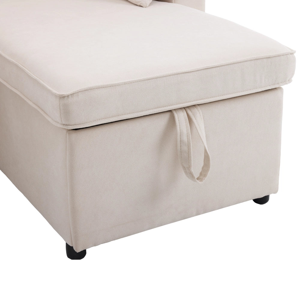 Divano letto angolare con contenitore; chaise longue reversibile; 211x130x86 cm; beige