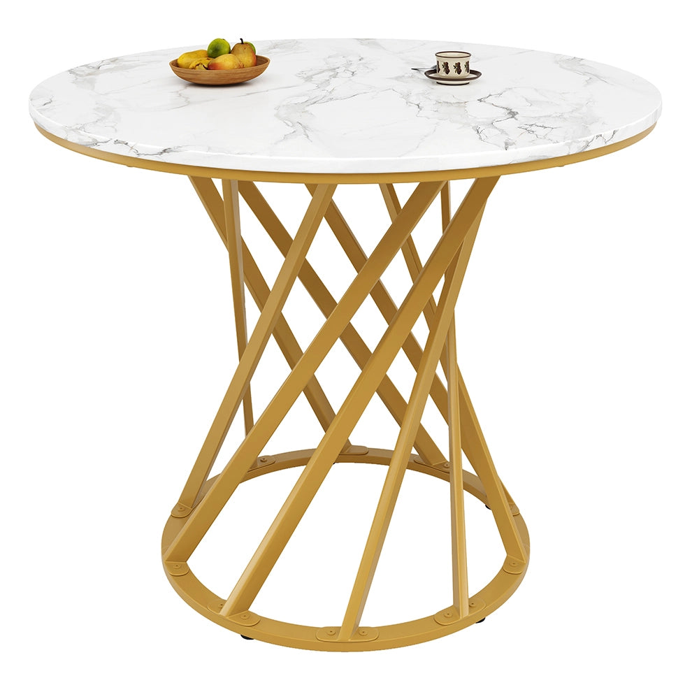 Set tavolo-Xylo-80cm rotondo 4 sedie grigio piedi dorati