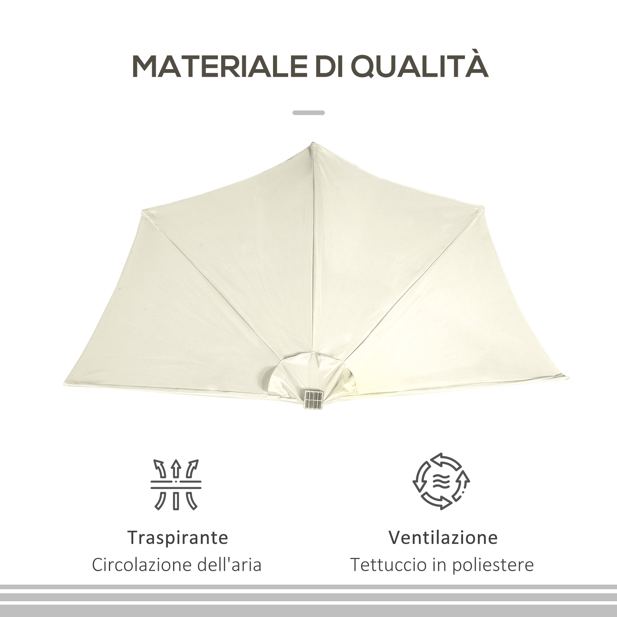 Ombrellone Semicircolare 265x135x240 cm con 20 Luci LED e Pannello Solare Beige