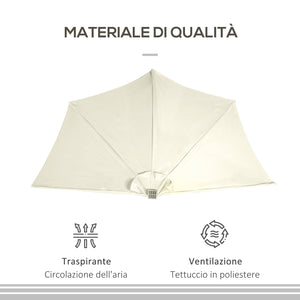 Ombrellone Semicircolare 265x135x240 cm con 20 Luci LED e Pannello Solare Beige