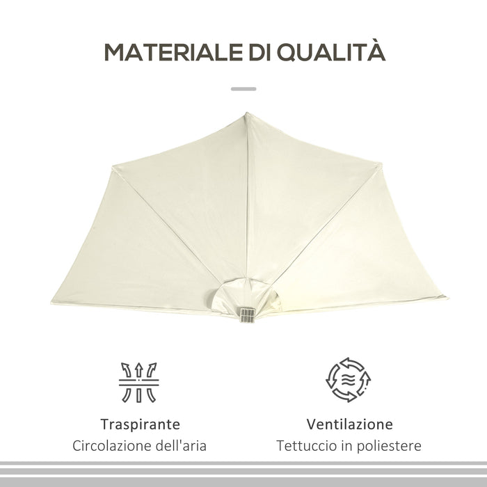 Ombrellone Semicircolare 265x135x240 cm con 20 Luci LED e Pannello Solare Beige
