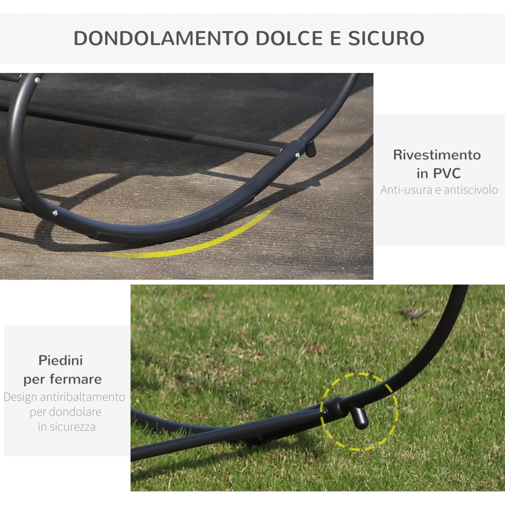 Sdraio da Giardino 2 Posti a Dondolo ¨C zephmum ¨C Metallo e Texteline Bianco Crema 140x200x36-88cm