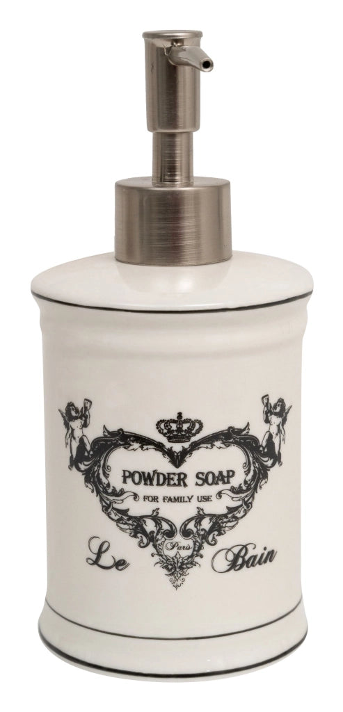 Biscottini Dispenser sapone liquido in porcellana bianca decorata "Powder Soap" L8,5xPR8,5xH18 cm