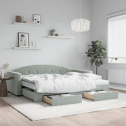 Divano Letto Estraibile Cassetti Grigio Chiaro 90x190cm Velluto