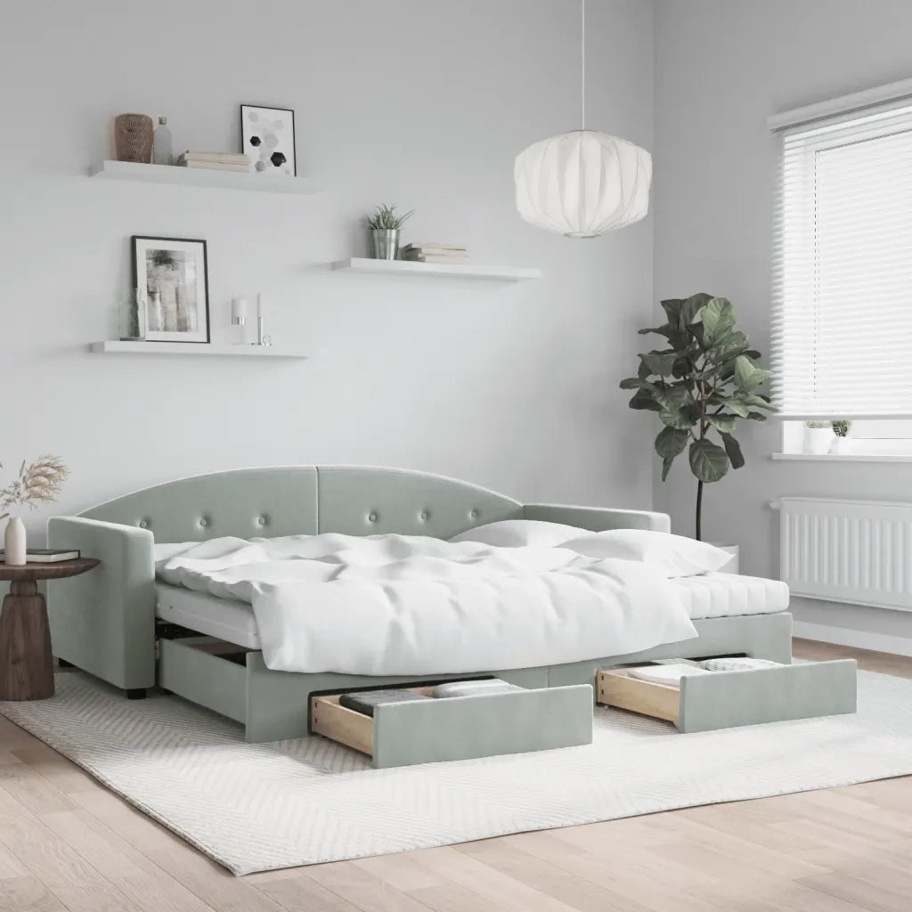 Divano Letto Estraibile Cassetti Grigio Chiaro 90x190cm Velluto