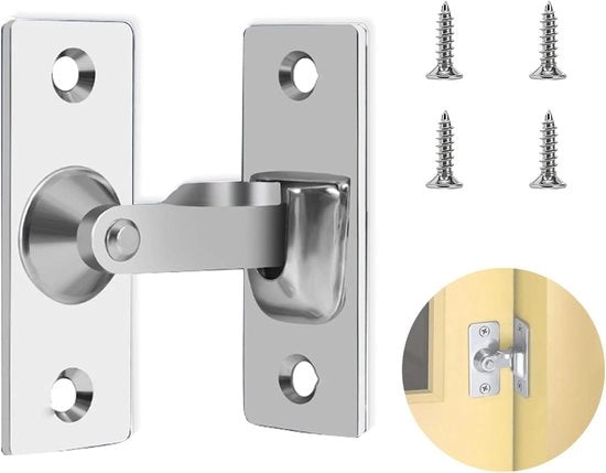 Deurslot a Scorrimento 90 Gradi Doppio Lato Rettilineo Deurslot con Viti in Acciaio Inox per Porta di Legno Porta di Giardino Porta di Magazzino (Argento)