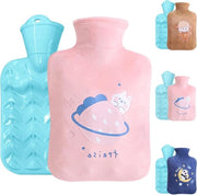Flessa di acqua calda naturale in gomma da 1L con fodera soffice - Rosa - Compresso caldo e freddo - Allevia il dolore per la schiena e le spalle - Serene notti
