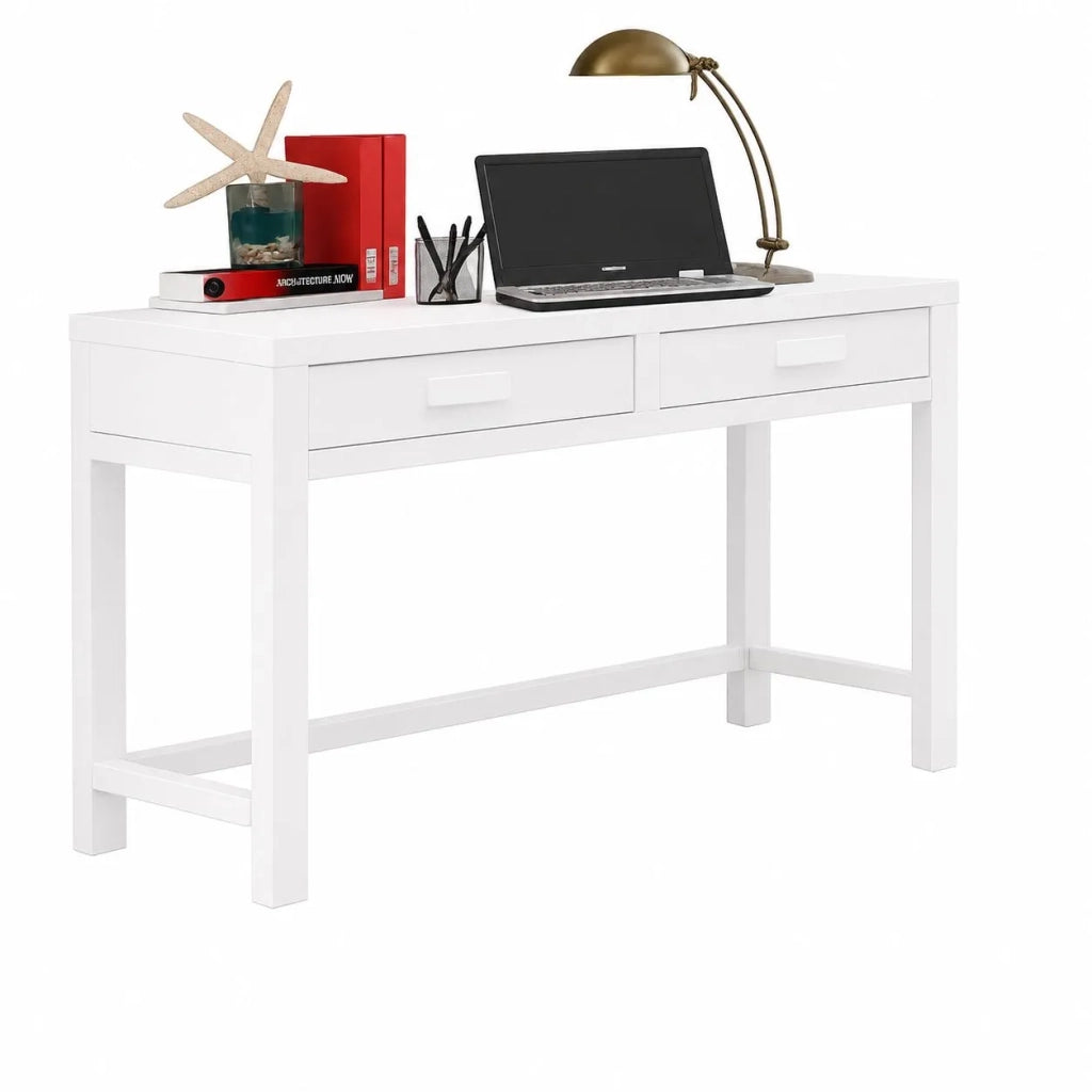 Scrivania 2 cassetti shabby bianco legno massello di abete 110x55x80 (3319) - Mobili 2G