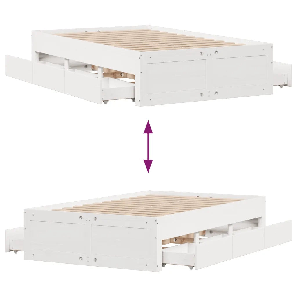 vidaXL Giroletto senza Materasso con Cassetti Bianco 135x190 cm Pino