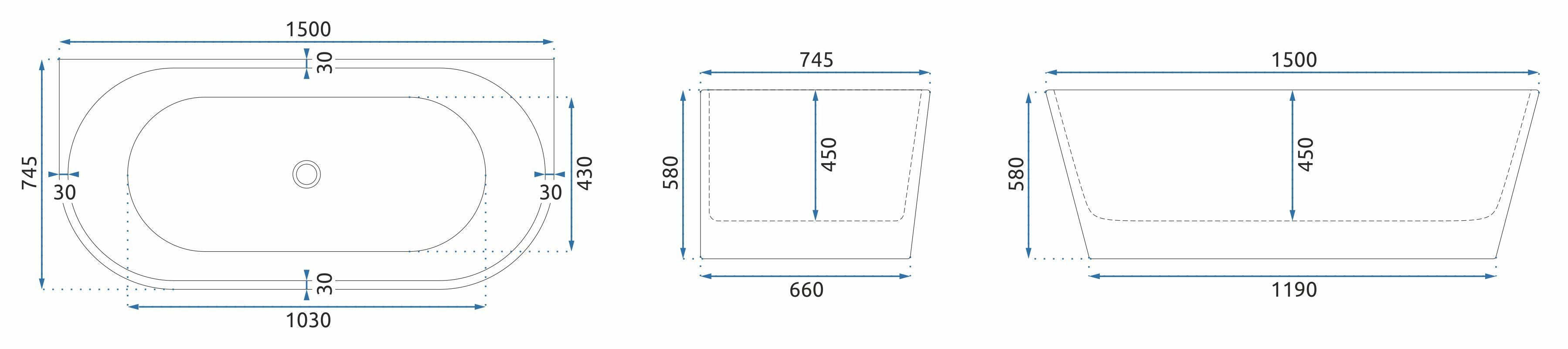 Vasca Bagno A Parete Olimpia 150cm