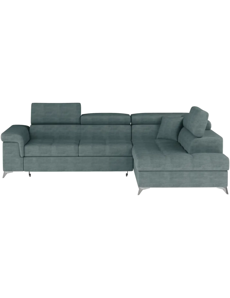Divano angolare convertibile PALAZZO 4 posti verde blu – angolo destro con vano contenitore