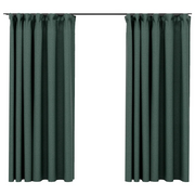 Tende Oscuranti | Tende Blackout con Ganci Effetto Lino 2 pz Verdi 140x175 cm