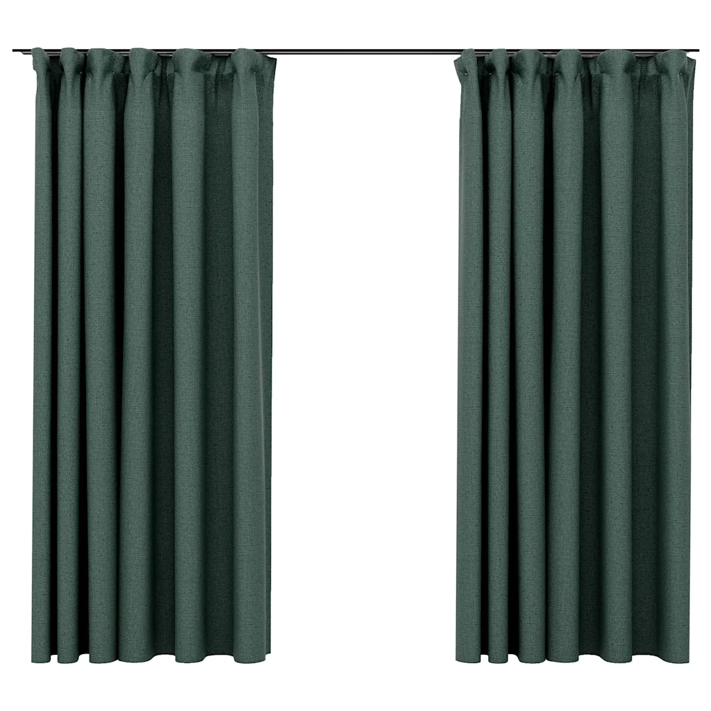Tende Oscuranti | Tende Blackout con Ganci Effetto Lino 2 pz Verdi 140x175 cm