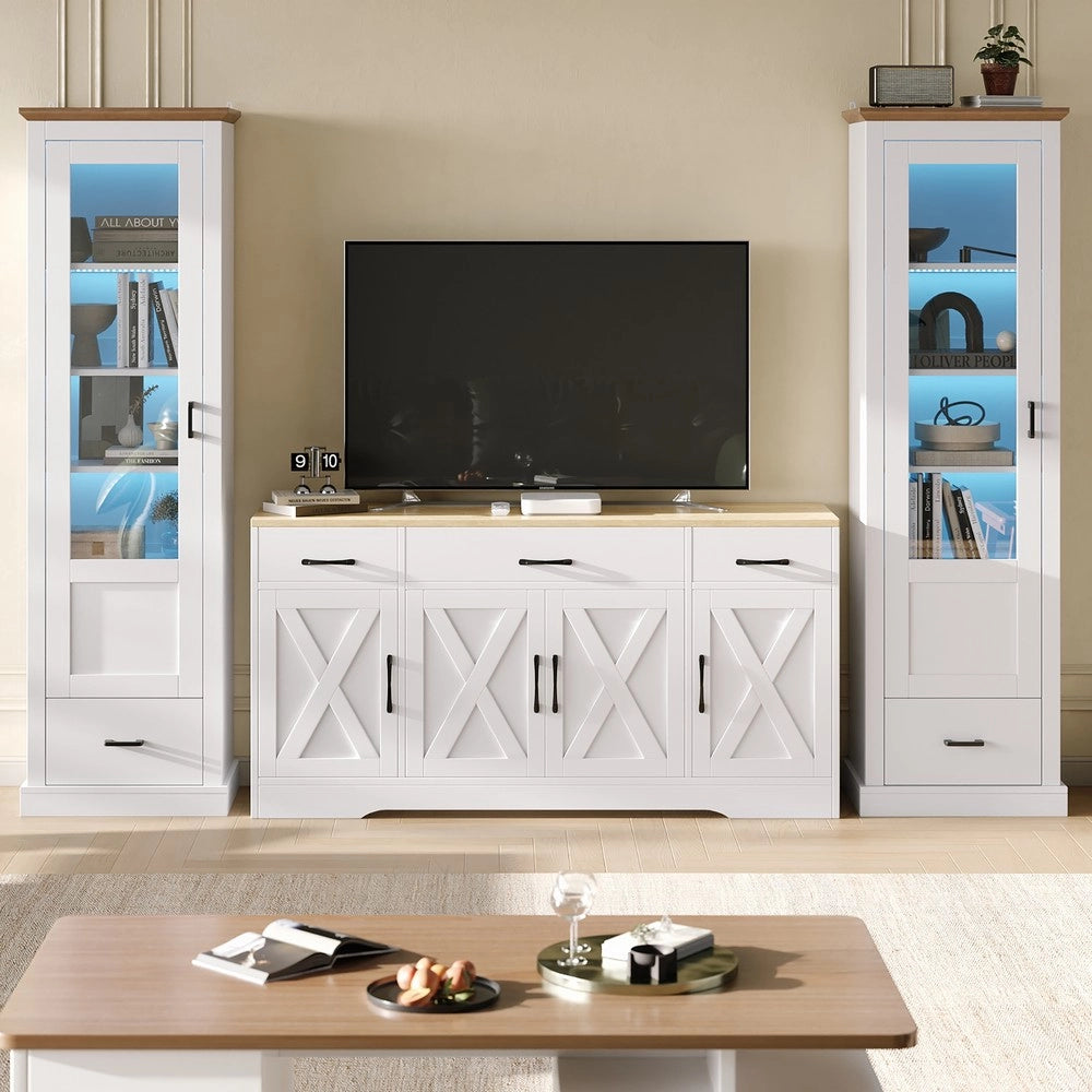 Mobile TV con Vetrine LED e Credenza ¨C MINIMAL ¨C Bianco Opaco, Legno