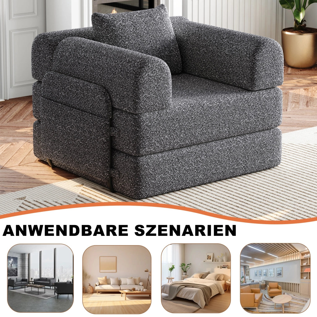 DIVANO LETTO 1 POSTO CHENILLE GRIGIO CON VANO BRACCIOLO