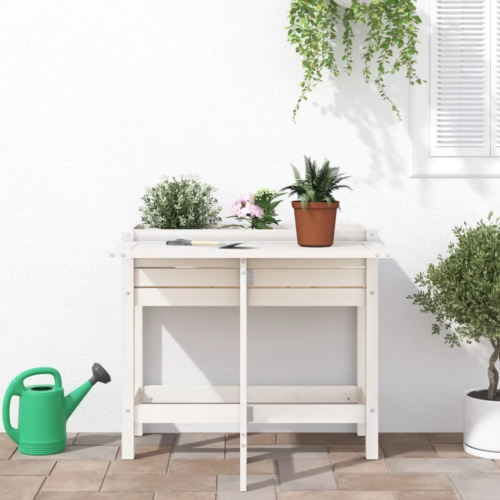 Fioriera Giardino Piano Pieghevole Bianco Legno Massello Pino 825122