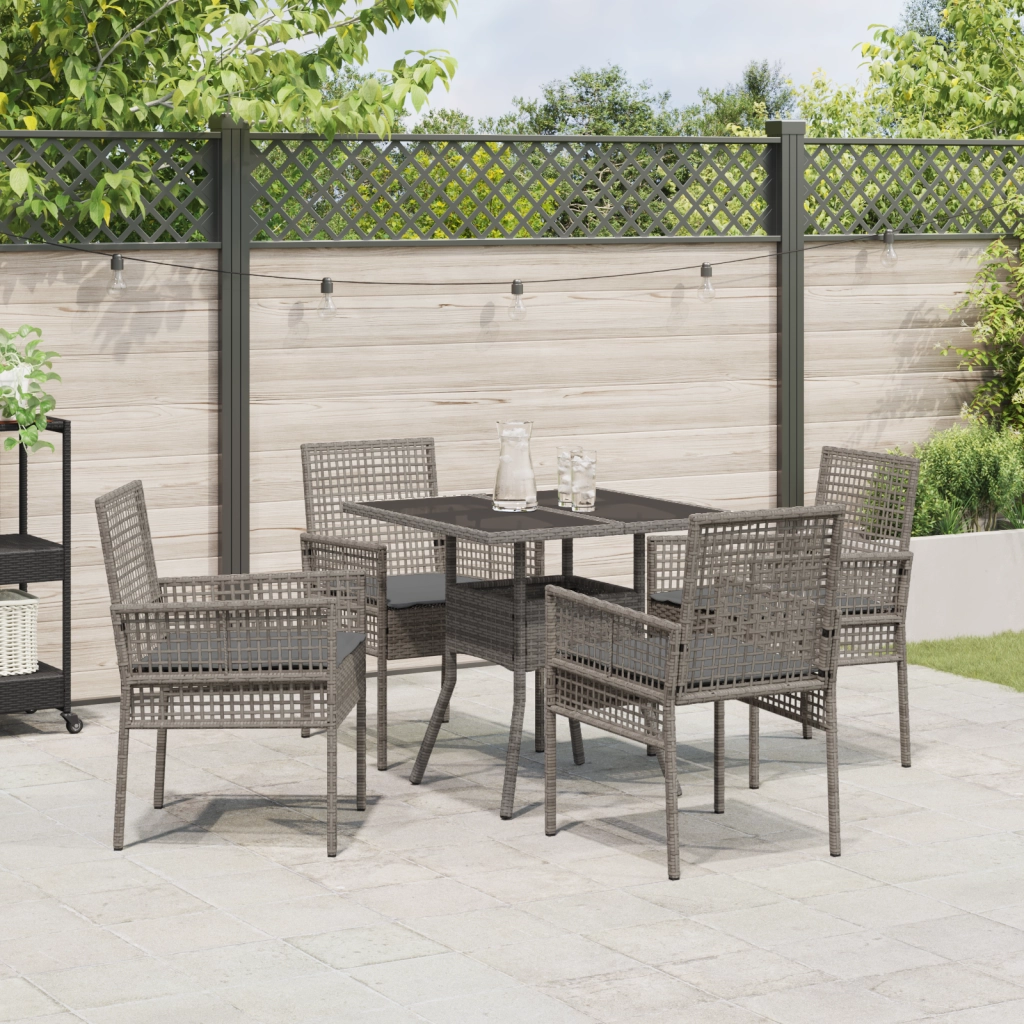 Set da pranzo da giardino da 5 pezzi Grigio in rattan poliolefinico