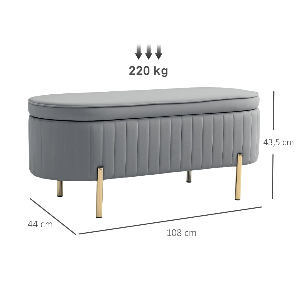 Letto contenitore con testiera imbottita in velluto e piedi in metallo ¨C Zephmum ¨C Grigio 108x44x43,5 cm
