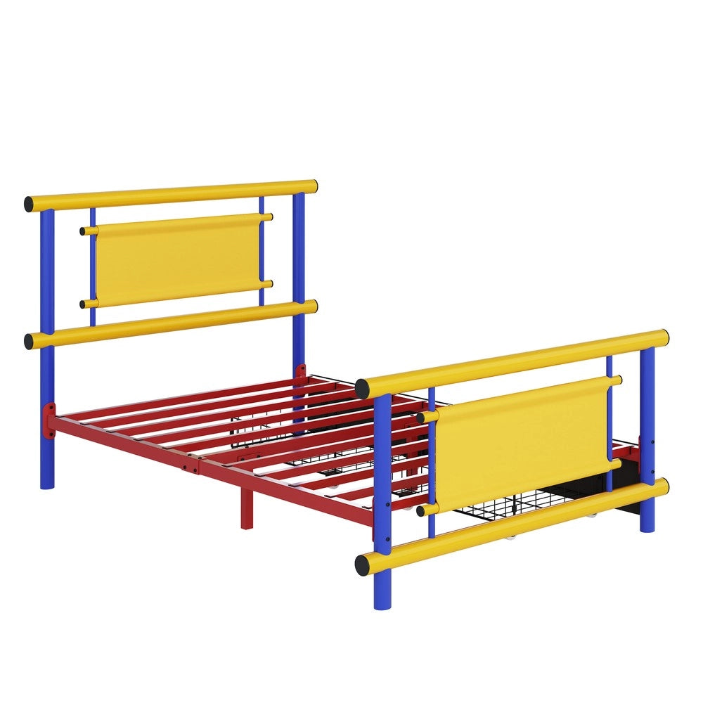 Letto singolo per bambini con cassetti - Zephmum- 90x200 cm- Colori vivaci- Struttura in acciaio robusta