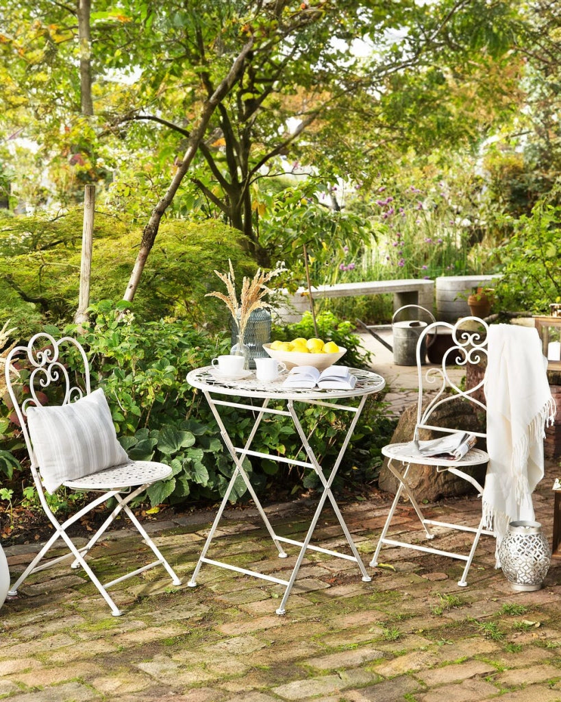 Set di 2 sedie da bistrò da giardino in ferro beige chic francese