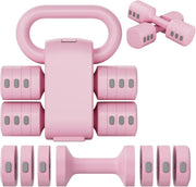 Set di 2 manubri regolabili 2 in 1, per donne e uomini, 4 livelli di peso con adattatore kettlebell, set di manubri per casa (Rosa)