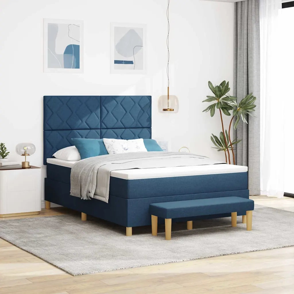 Letto a molle con cuscino con testiera Blu 190 x 140 cm Tessuto 3344379