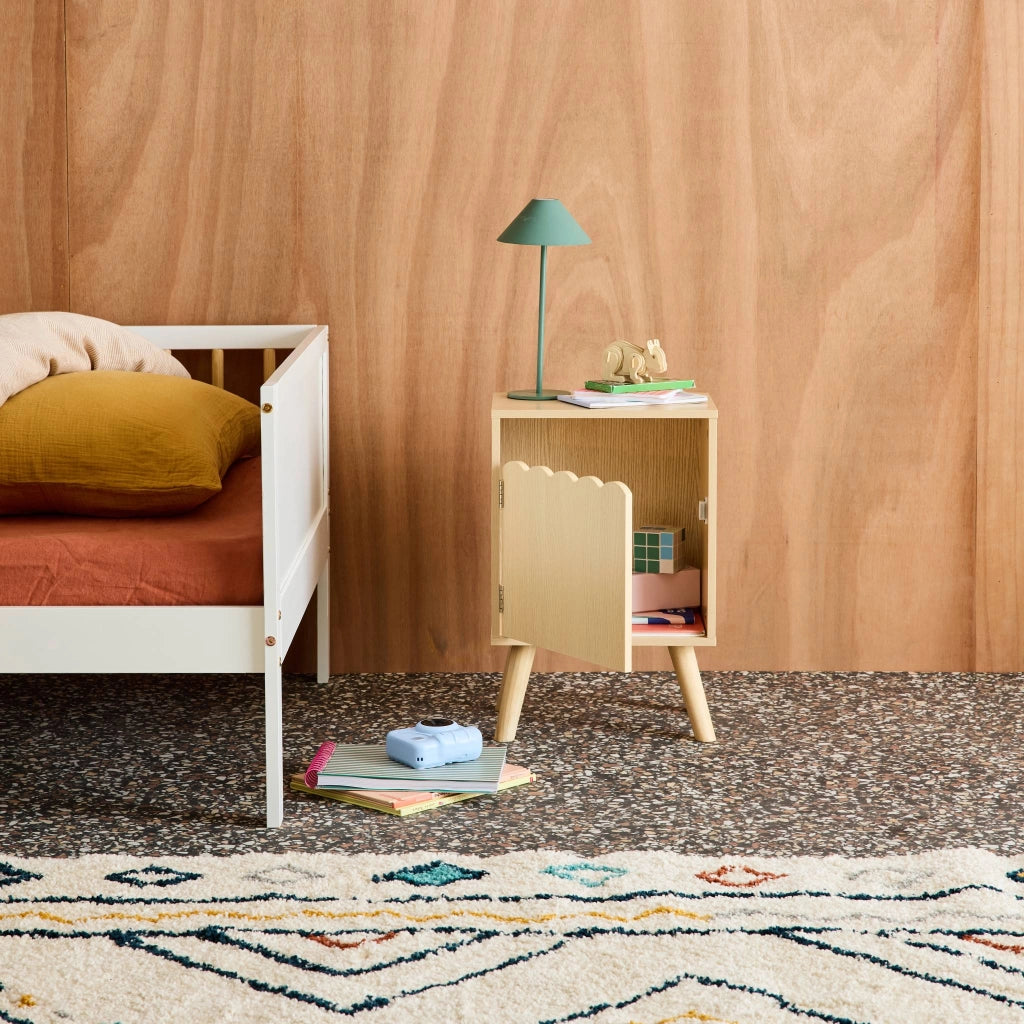 Comodino per bambini decorazione legno 1 anta, marrone naturale