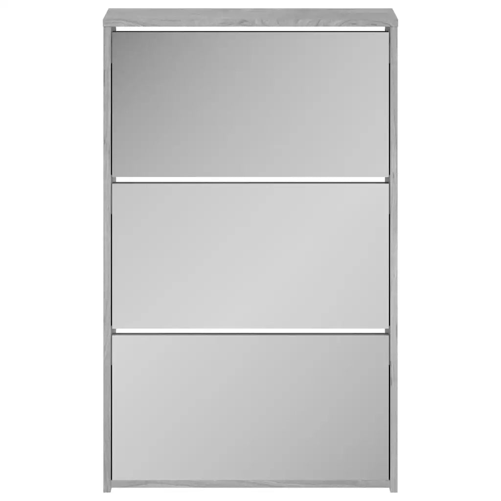 Scarpiera con Specchio a 3 Livelli Grigio sonoma 63x17x102,5 cm