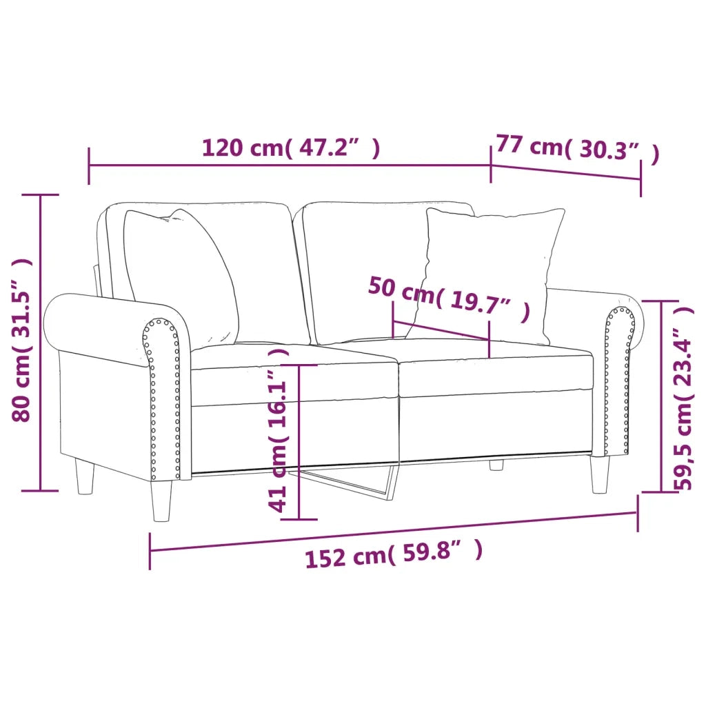 Divano a 2 Posti con Cuscini Rosa 120 cm in Velluto 3200938