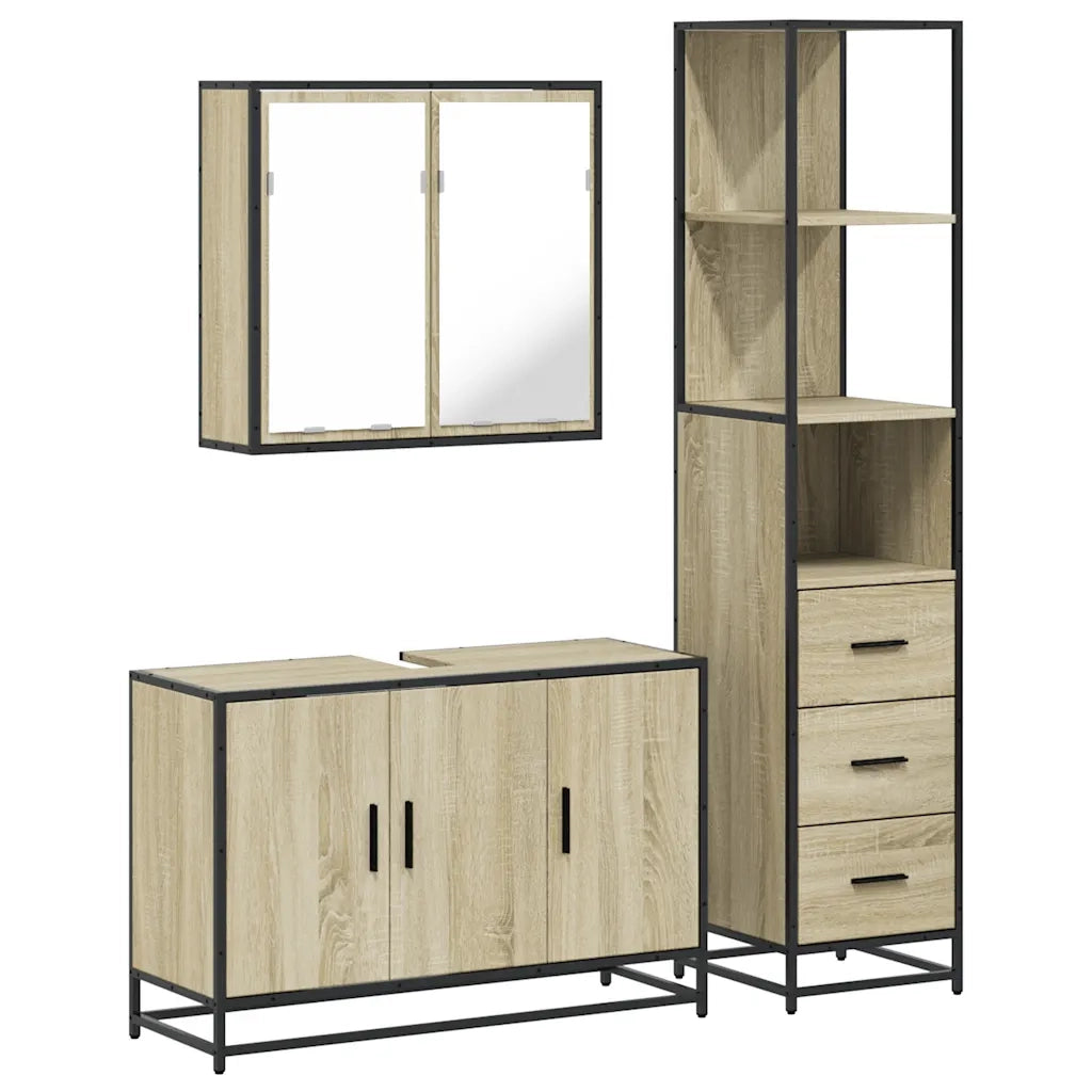 Set Mobili da Bagno 3 pz Rovere Sonoma in Legno Multistrato 3301131