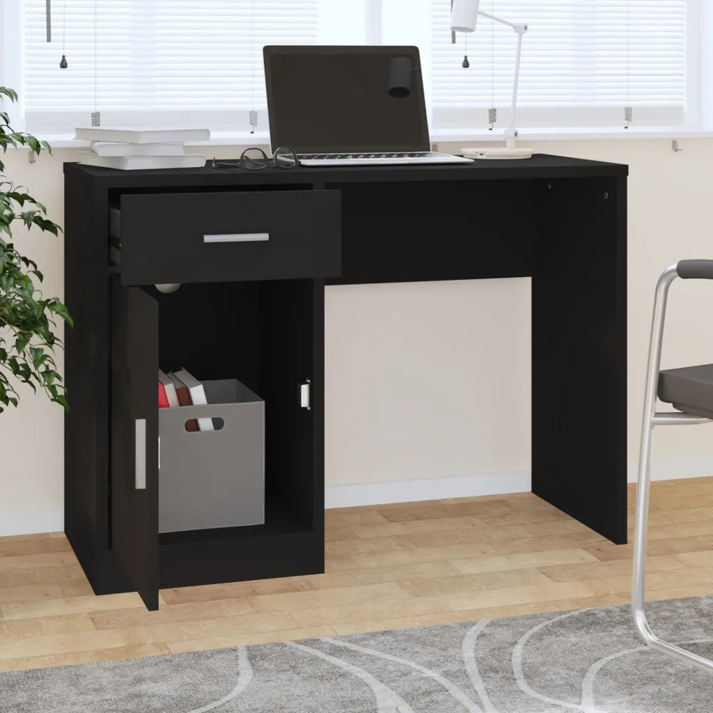 Scrivania | Tavolo da Ufficio Cassetto Nero 100x40x73cm Legno Multistrato