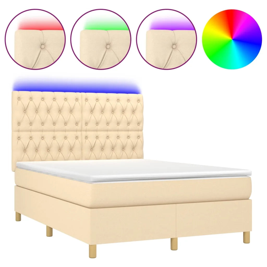 Letto a Molle con Materasso e LED Crema 140x200 cm in Tessuto 3135682