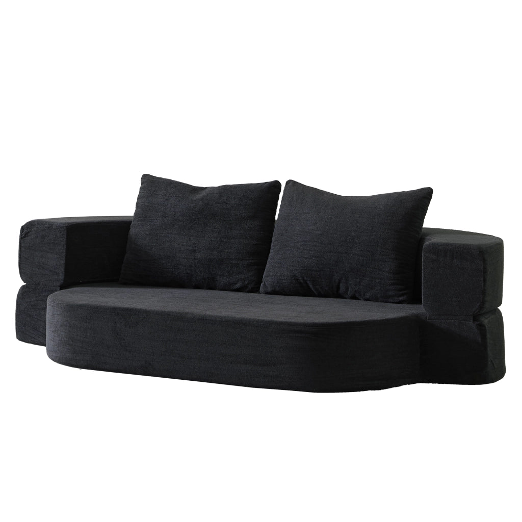 Divano letto pieghevole 3 in 1 in flanella nera, senza montaggio, con coperta