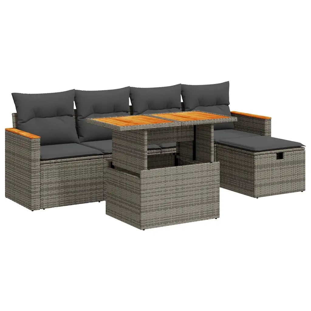 Set Divano da Giardino 6 pz con Cuscini Grigio in Polyrattan 3328110