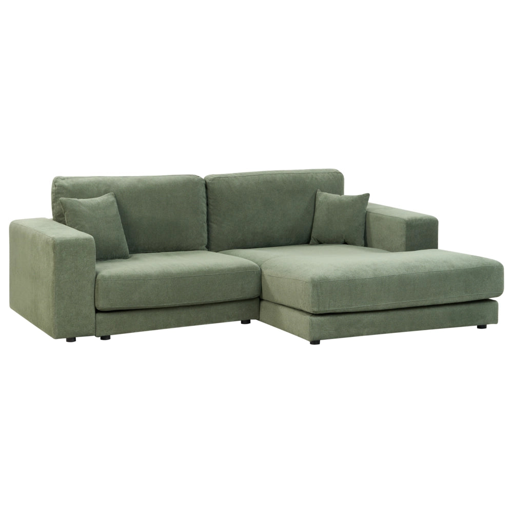 Divano angolare lato sinistro in Tessuto imbottito verde con Cuscini 3 posti stile moderno minimalista