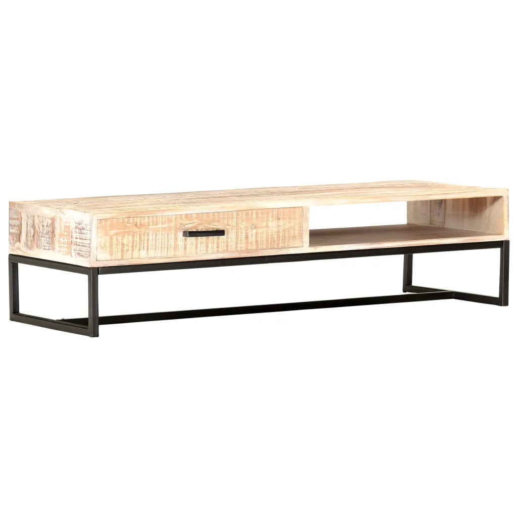 Tavolino da CaffÃ¨ Bianco 117x50x30 cm Legno Massello di Acacia cod mxl 59673