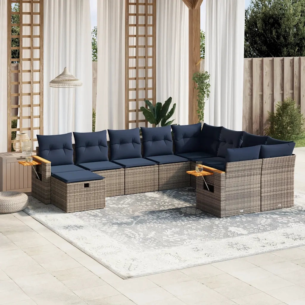 Set Divani da Giardino 10 pz con Cuscini Grigio in Polyrattan 3227160