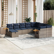 Set Divani da Giardino 10 pz con Cuscini Grigio in Polyrattan 3227160