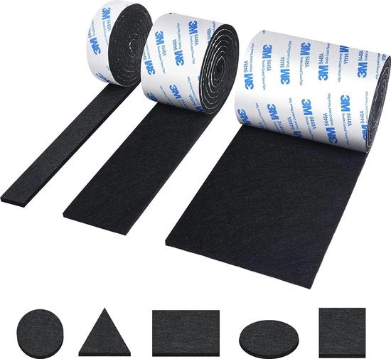 Viltkussens autoadesivi, 3 rotoli velt autoadesivi con colla 3M, strisce velt forti per sedie e gambe di mobili, in ogni forma desiderata, pannelli di protezione per mobili - [120 * 10 cm / 120 * 5 cm / 120 * 2 cm]