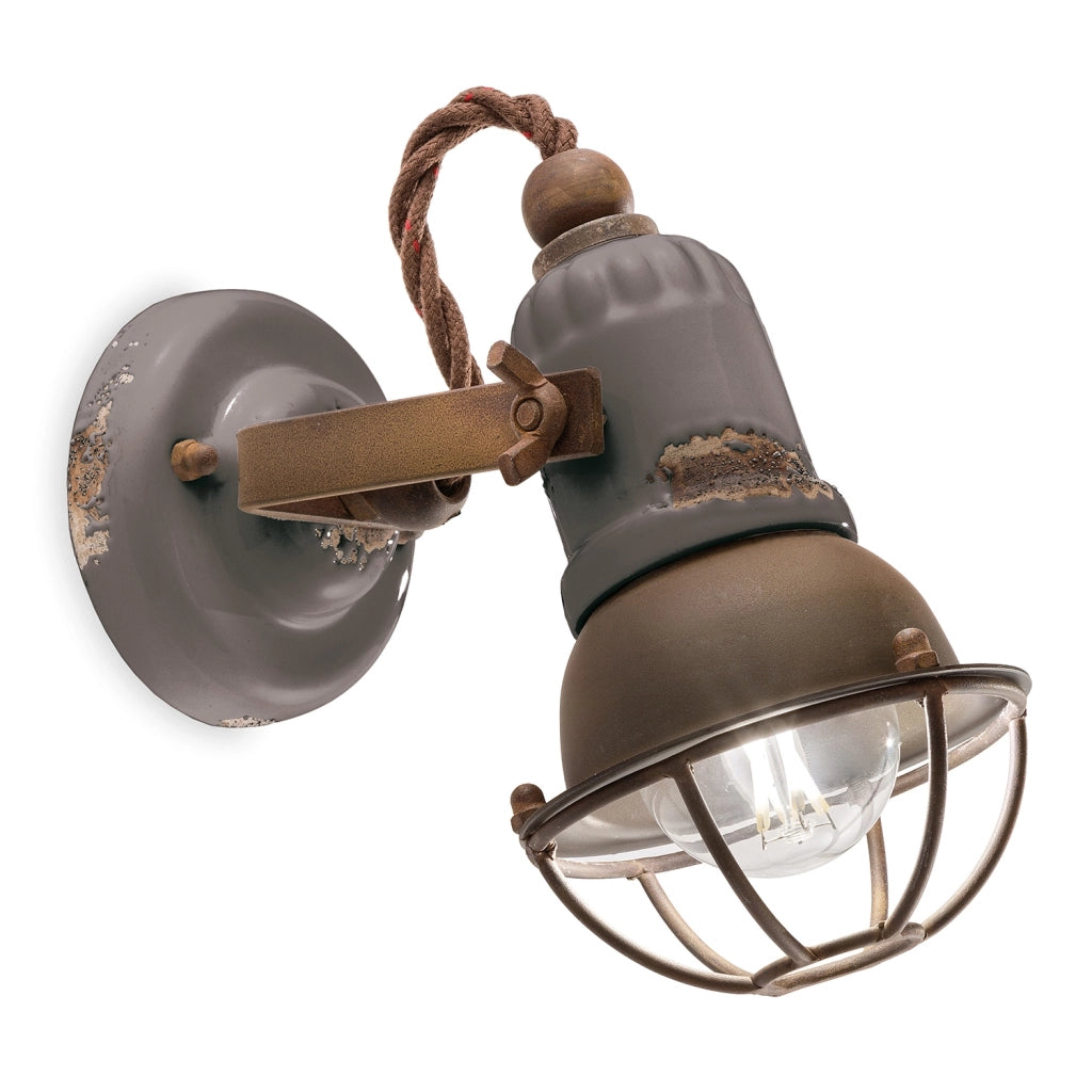 Applique Vintage Loft Ferro E Ceramica Tortora 1 Luce E14