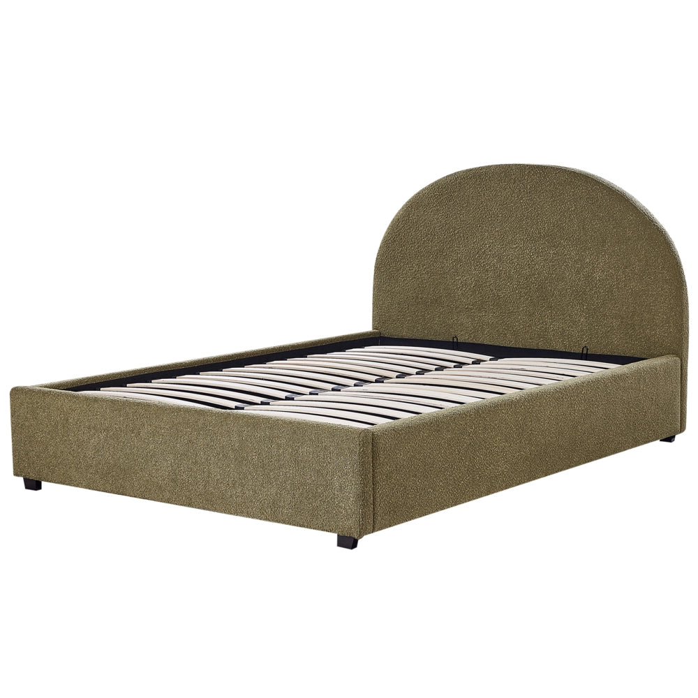 Letto matrimoniale contenitore tessuto bouclè verde oliva 140 x 200 cm camera da letto