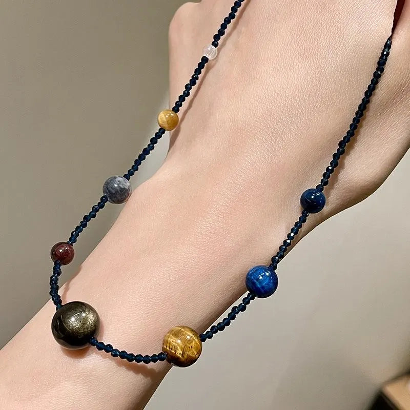 Collana colorata con perline di cristallo e pietre naturali, regalo di Natale o compleanno.