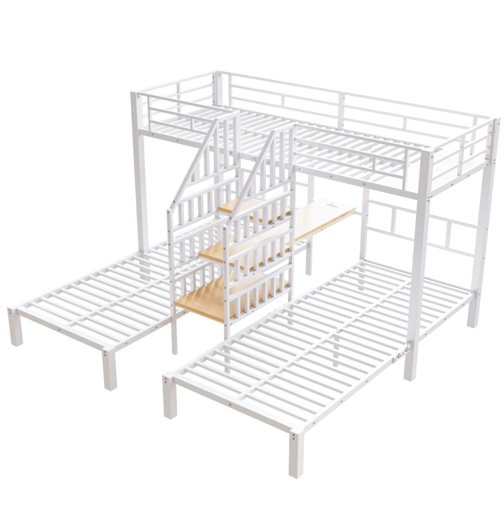 Letto a castello 90x200 cm con LED; scrivania e scala con contenitore in metallo e MDF