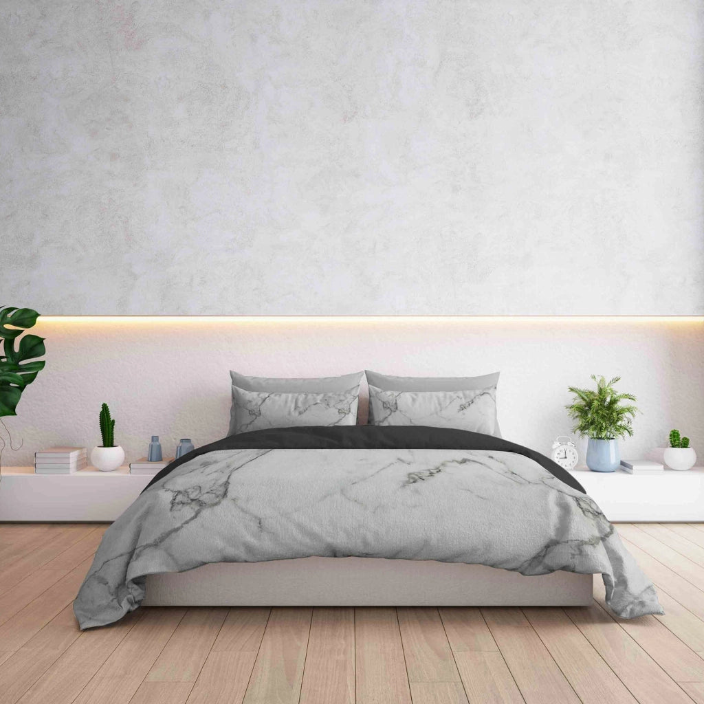 Copripiumino Singolo con Federe Stampato in Microfibra Marble