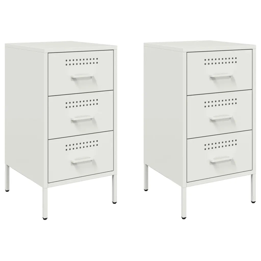 Set di 2 Comodini | Armadio da Notte | Mobiletto da notte Bianchi 36x39x68 cm in Acciaio