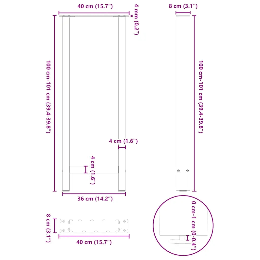 vidaXL Gambe per tavolo da bar bianche 2 pz 40x(100-101) cm in acciaio