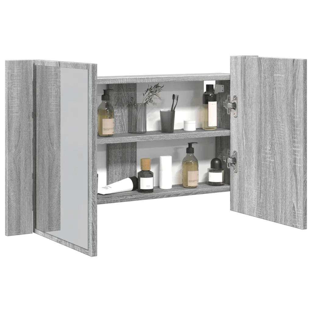 Armadietto a Specchio | Armadio da bagno con LED Grigio Sonoma 80x12x45cm Acrilico